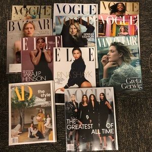 Brand new Vogue, Elle, Bazaar, Vanity Fair, AD Magazines